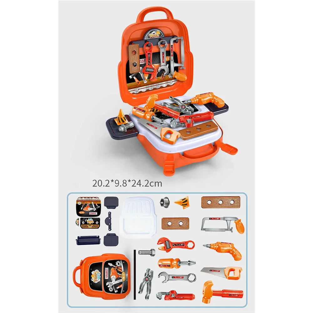 22Pcs/set Plastic Toolbox Engineer Simulation Repair Drill Tools Bags Toys Pretend Play Early Educational Play House Kit for Boy