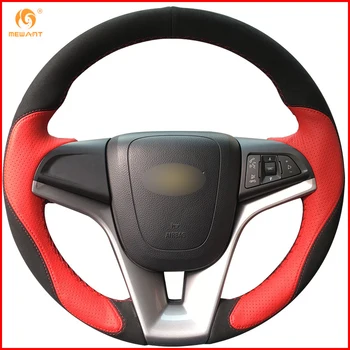 

MEWANT Black Suede Red Leather Car Steering Wheel Cover for Chevrolet Cruze 2009-2014 Aveo 2011-2014 Holden Cruze 2010 Interior