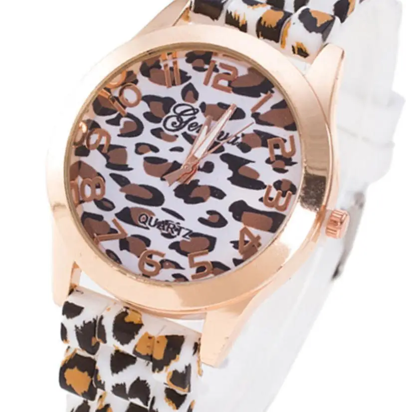 Модные женские модные часы унисекс Geneva Leopard Силиконовые кварцевые аналоговые наручные часы популярные высокое качество