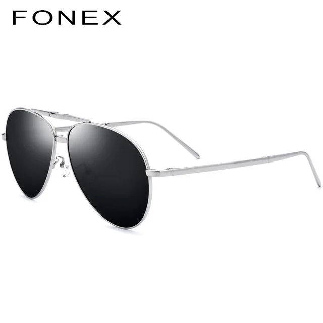 FONEX, чистый титан, поляризационные солнцезащитные очки, мужские, складные, пилот, солнцезащитные очки для мужчин, бренд, дизайнерские, высокое качество, оттенки 838 - Цвет линз: Серый