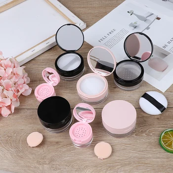 

7Styles Portable Plastic Powder Box Empty Loose Powder Pot With Sieve Mirror Cosmetic Sifter Loose Jar Travel Makeup Container