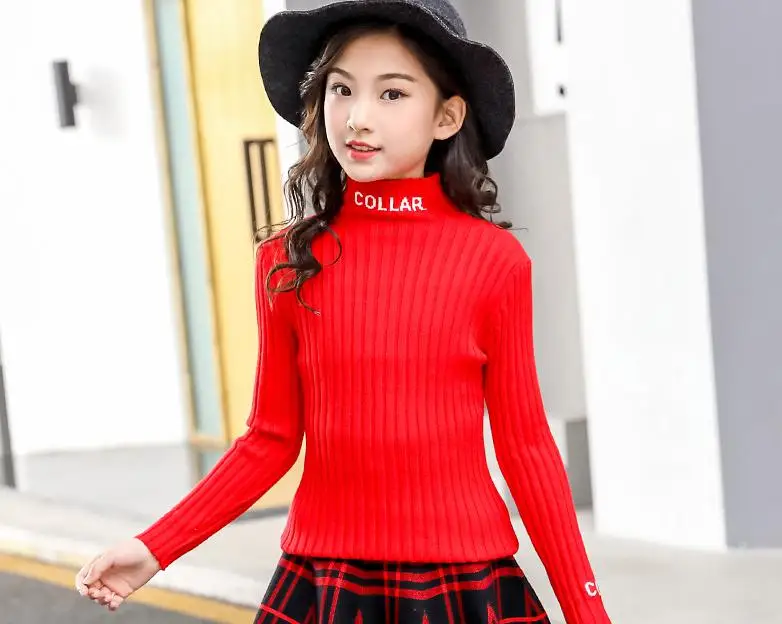 Коллекция года, зимняя одежда для малышей осенний кардиган, милый свитер для девочек Одежда для маленьких девочек Trui Meisje детские свитера для детей 6, 8, 10, 12 лет - Цвет: Красный