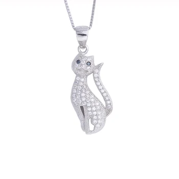 

Zircon Standing Elegant Cat Female Pendants 925 Sterling Silver Cute Necklaces For Women Girl Long Chain Fashion Jewelry
