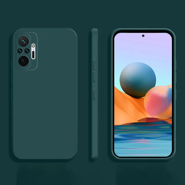 Funda Square Phone Case for Xiaomi Redmi Note 10 Pro Max 10S 10T Original Funda Note10 S T 4G 5G Liquid Silicone Soft Back Cover Dark Green