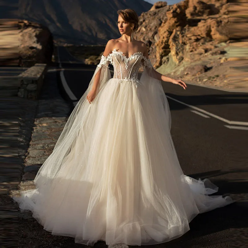 Vestido de noiva Милое Свадебное платье с открытыми плечами кружевное подвенечное платье цвета слоновой кости