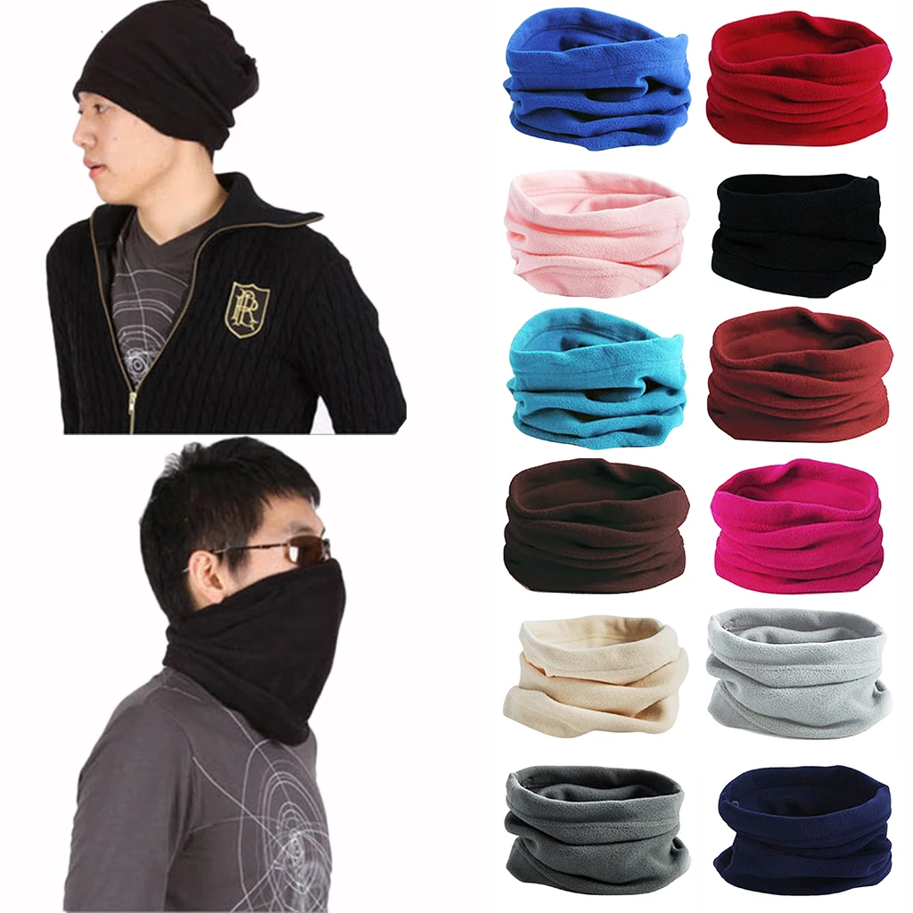 Winter Polar Fleece Man Women Scarf Ring Trendy Neck Warmer Comfy Snood Scarf Ski Motorbike Mask Warm Hat 