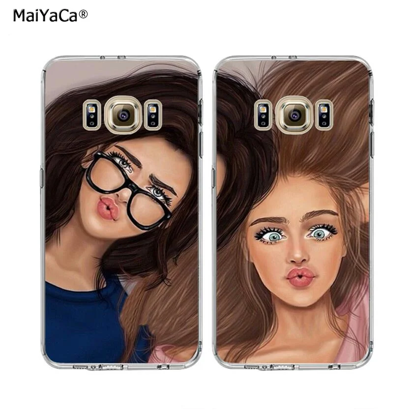 Девушки блондинка с надписью best friends мягкий прозрачный чехол для телефона samsung s6
