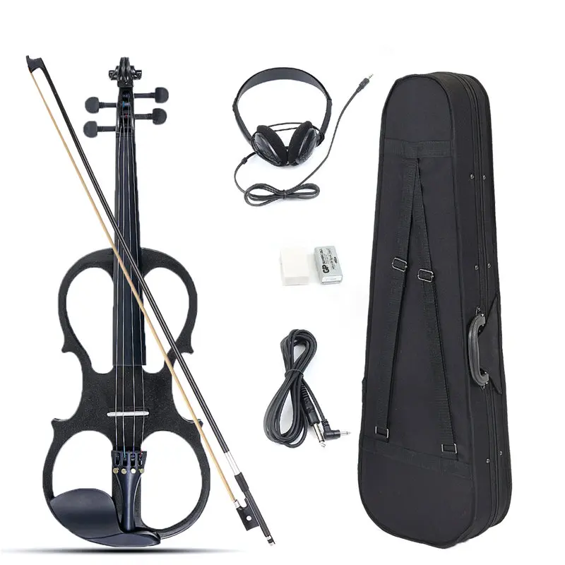 4/4 Antique Electric Violin Fiddle Stringed Instrument Basswood With Fittings Cable Headphone Case For Music Lovers Beginners - Цвет: Черный