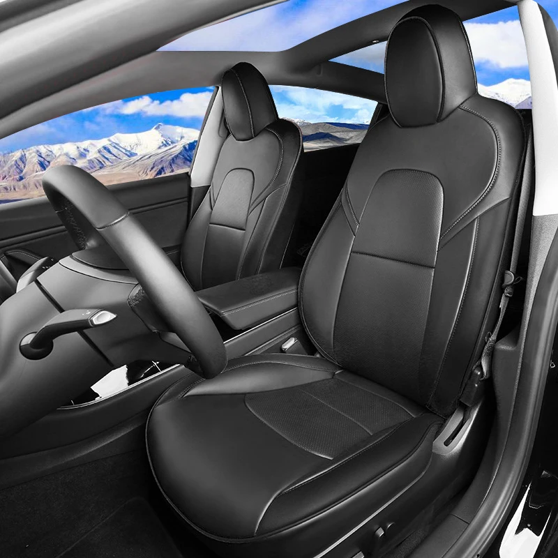 Quality 5-Seat Leather Car Seats Covers Set for Tesla Model 3 Model Y 2017-2021 Full Surrounded Cushion Protector Accessories