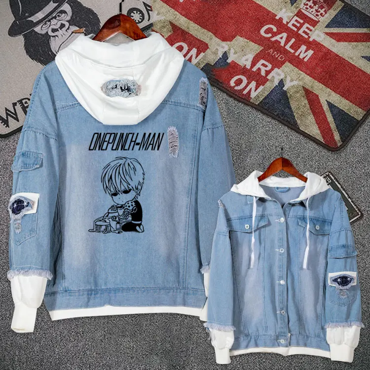 Аниме ONE PUNCH-MAN cosplay имитация двух частей джинсовая куртка Толстовка топы для девочек и мальчиков куртка с капюшоном джинсы унисекс пальто толстовка - Цвет: Фиолетовый