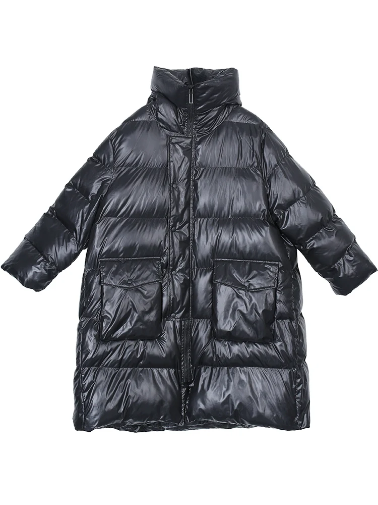 black ZLL4447 XITAO, простое пальто с карманами размера плюс, розовый, черный цвет, верхняя женская одежда, модная, более размера d, элегантная парка с капюшоном и воротником, зимняя, ZLL4447 - Цвет: black ZLL4447