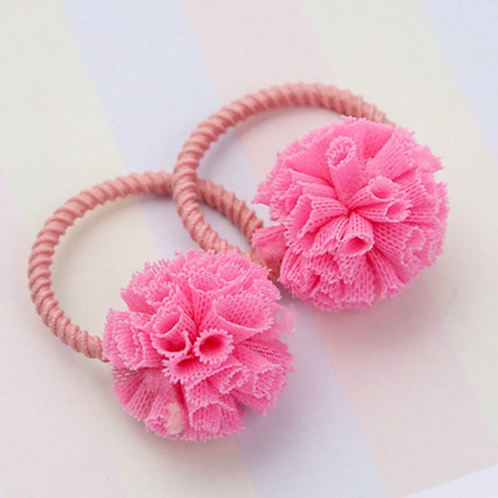 rose red 2pcs 2/4 шт., милые резинки для волос с помпонами для маленьких девочек, детские резинки для волос, головные уборы для детей, аксессуары для волос, подарок - Цвет: rose red 2pcs