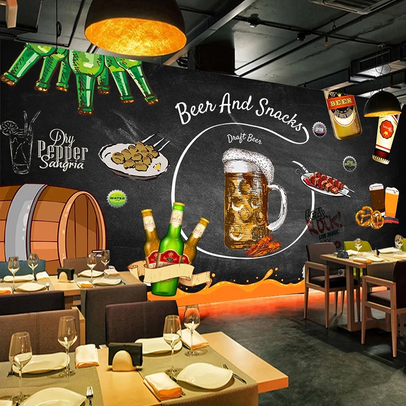 

Custom Any Size 3D Wall Mural Retro Nostalgic Hand-painted Blackboard Beer Snack Bar Restaurant Background Wall Papers For Walls