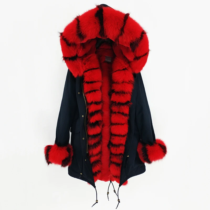 2019 New Winter Women real fur long parka faux liner Detachable fox collar hooded Parka Casual warm |