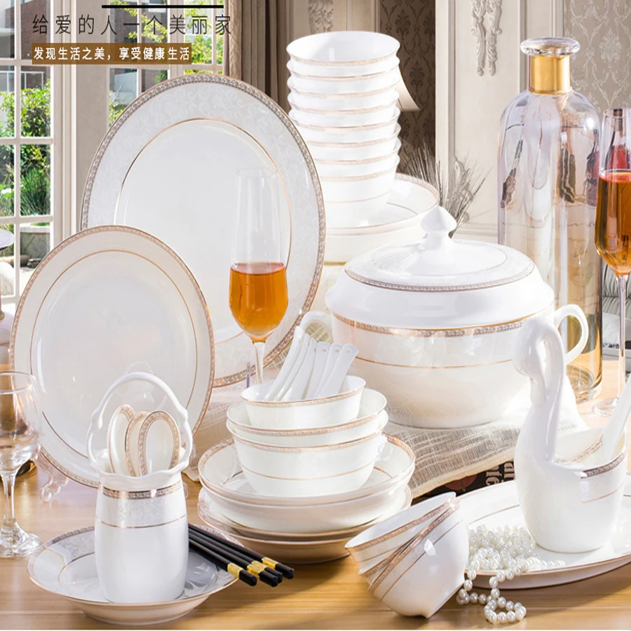 Набор посуды с 60 головками, бытовые столовые приборы, набор столовых приборов Jingdezhen, керамический набор посуды, столовые приборы