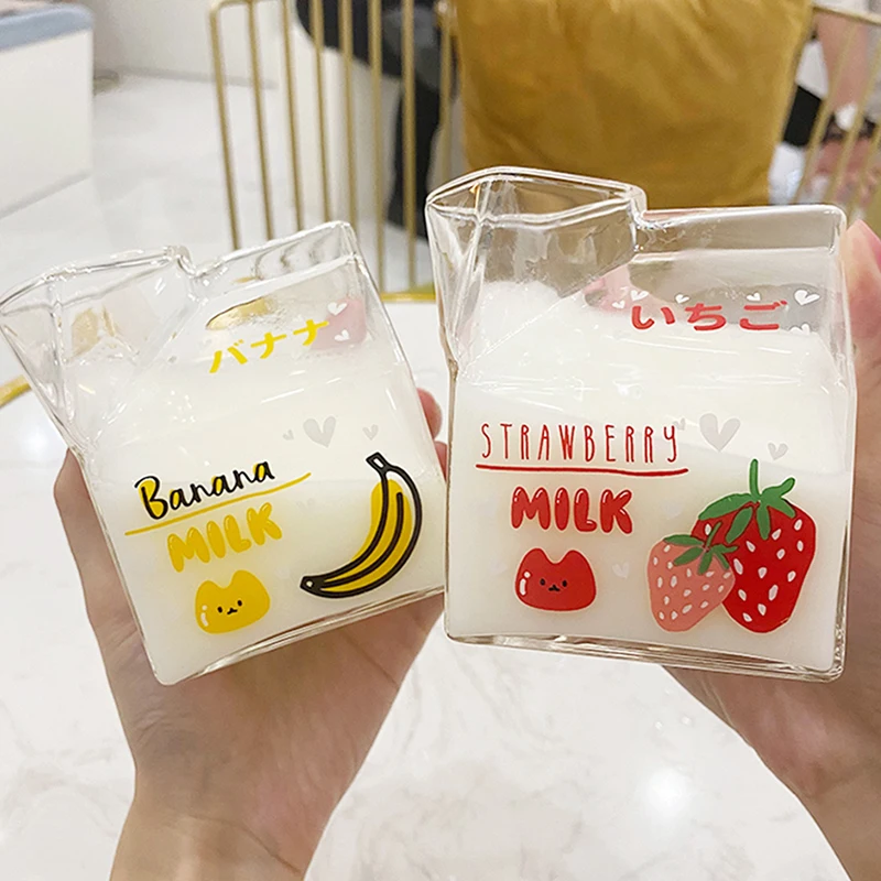 Милая стеклянная чашка для молочного завтрака креативная квадратная прозрачная