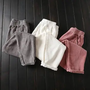 

Corduroy Pants Women Elastic Waist Velvet Trousers Solid Women Pantalon Femme Casual Long Harem Pants