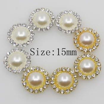 

15mm 100pc ivory pearl round Rhinestone Button metal Wedding invitations decorate DIY hair flower center scrapbooking