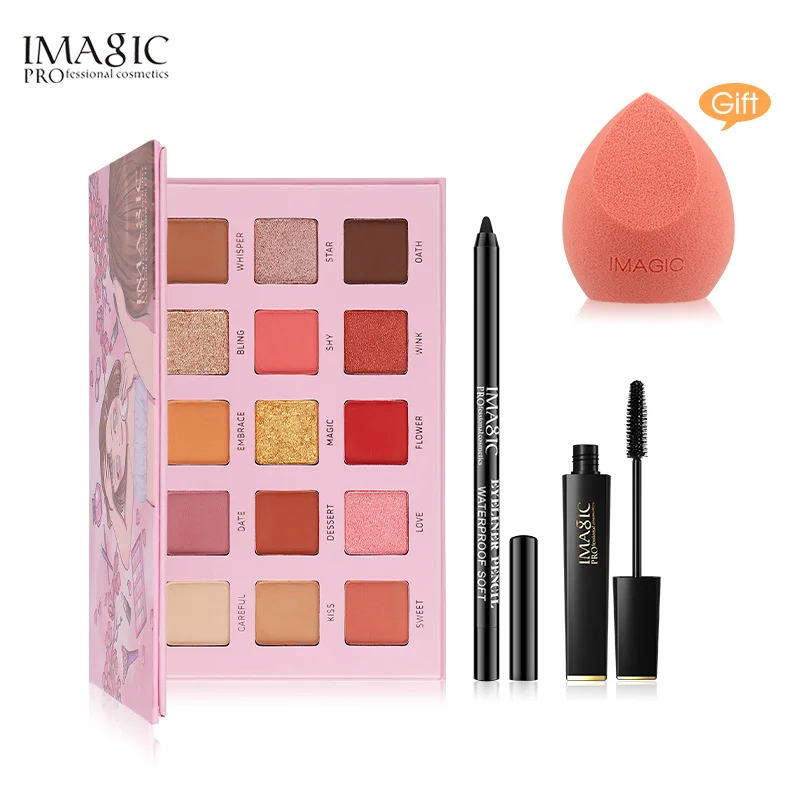 

IMAGIC Cosmetic Set Buy 3 Get One Eye Shadow Waterproof Eyeliner Mascara Gift Puff