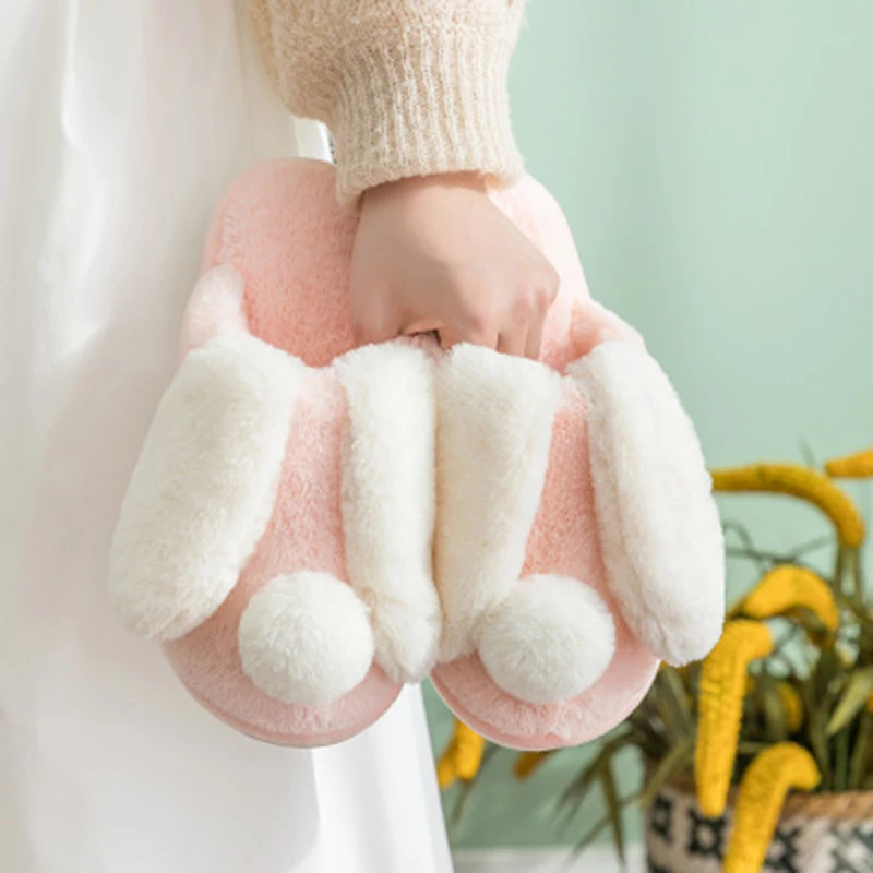 SWQZVT Rabbit women furry slippers cartoon cut warm pink bedroom ladies slippers with fur home sleepers winter shoes women 2020 (9)