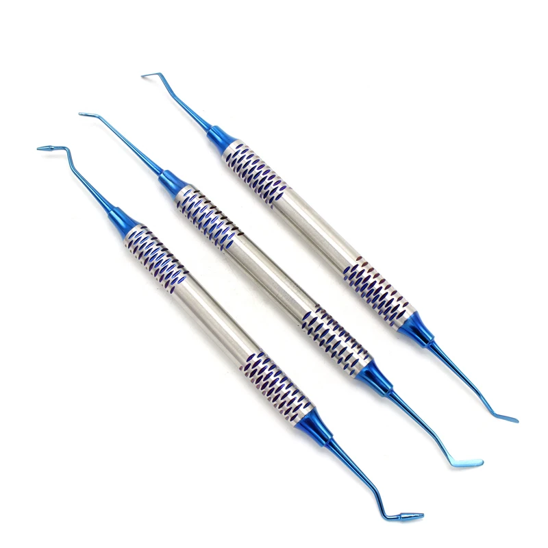 Koop 6pcs Dental Composiet Hars Vullen Spatel Titanium plated Hoofd Hars Filler Set dikke handvat Restauratie set Tandheelkundige Instrument