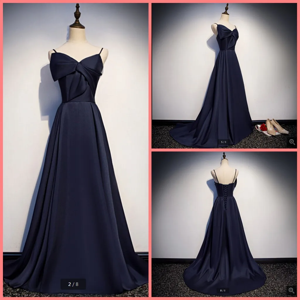 Vestido de festa темно-синее Формальное вечернее платье трапециевидной формы с бретельками и корсетом, v-образный вырез, стильные платья для выпускного вечера, распродажа