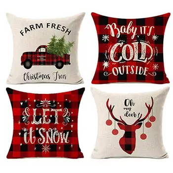 

1PCS Christmas Decoration Pillow Case Christmas Buffalo Cover Cushion Farmhouse Truck Lattice Decoration Case Retro Pillow W6K1
