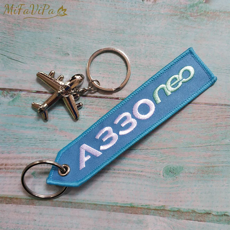 MiFaViPa Fashion Trinket A330 Neo Gift Keychain Aircraft Key Chain with 1 PC Metal Airplane Embroidery Light Blue Key Chains (1)