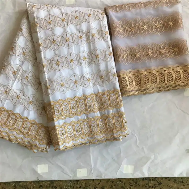 Высокое качество Африканский Базен Riche ткань дизайн вышитые Базен Riche с тюлем кружевной комплект! WXF1213