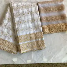 Высокое качество Африканский Базен Riche ткань дизайн вышитые Базен Riche с тюлем кружевной комплект! WXF1213