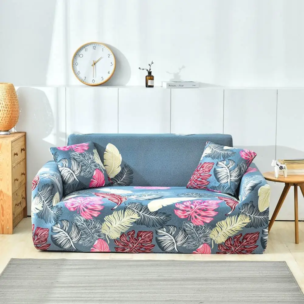 Papa&ampMimaGrey Pink INS Leaves Sofa Cover Slipcover Stretch Elastic Spandex/Polyester Chair Loveseat L Shape Protector | Дом и сад