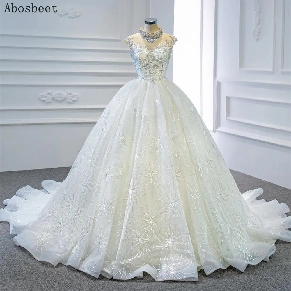 

DD JYOY Exquisite Heavy Beading Ball Gown Wedding Dress Shining Beaded Long Train Elegant Wedding Gown White Sequins Lace