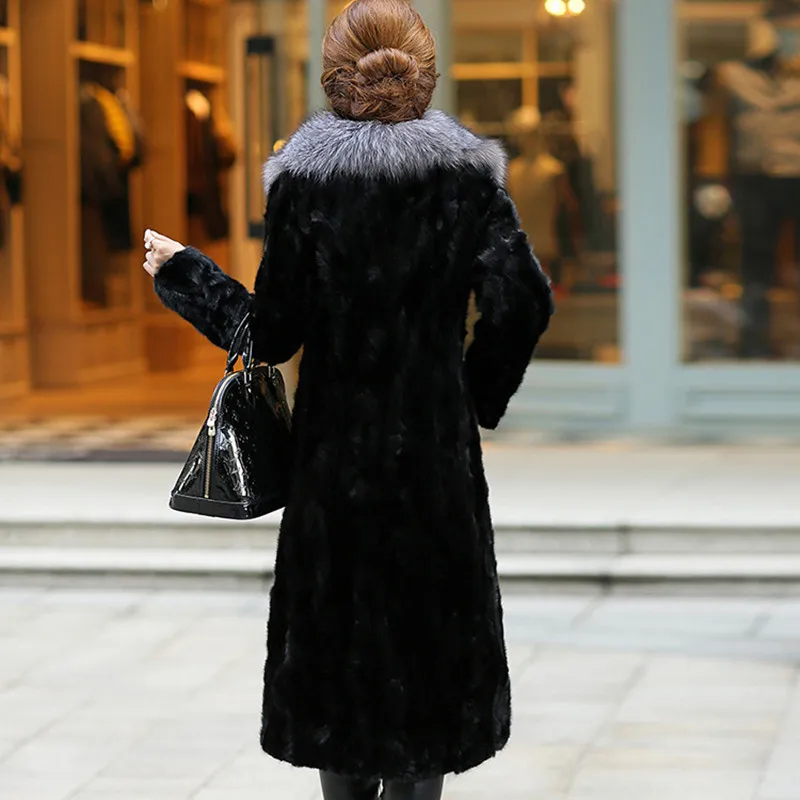 Зимнее новое пальто из искусственного меха женское длинное пальто из искусственного лисьего меха с воротником замшевое пальто для отдыха 7XL большой размер женская меховая куртка