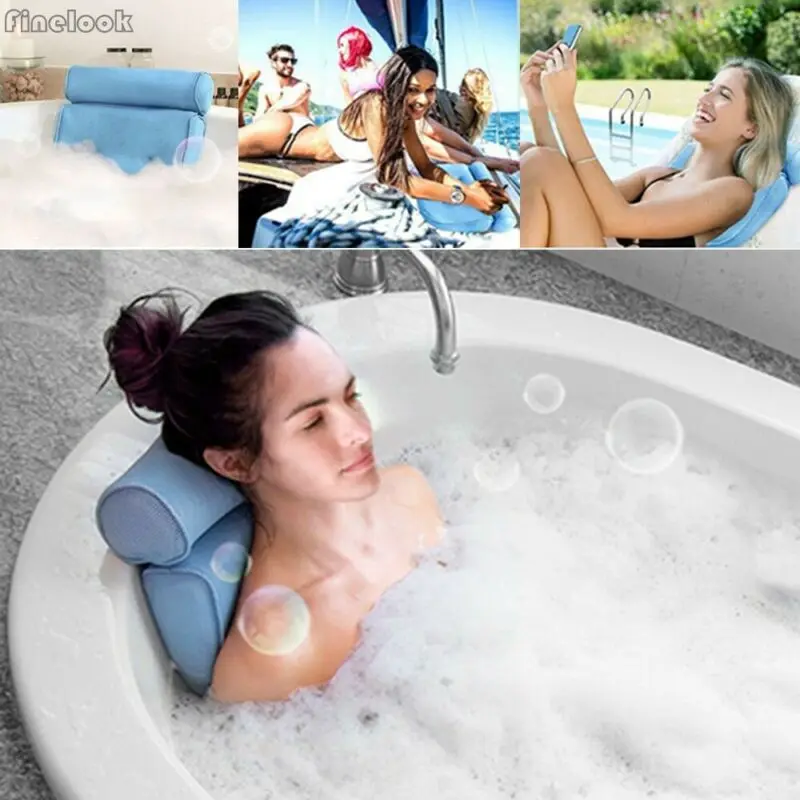 

3D Mesh Bathroom Spa Bathtub Pillow Non-Slip Cushioned Bath Tub Jacuzzi Pillow Headrest With Suction Cups Neck Bath Cushion