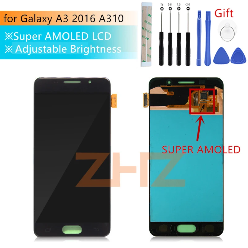 Цена Super AMOLED для samsung Galaxy A3 2016 ЖК SM A310F ЖК дисплей кодирующий преобразователь сенсорного экрана в сборе a310f запасные части для ремонта