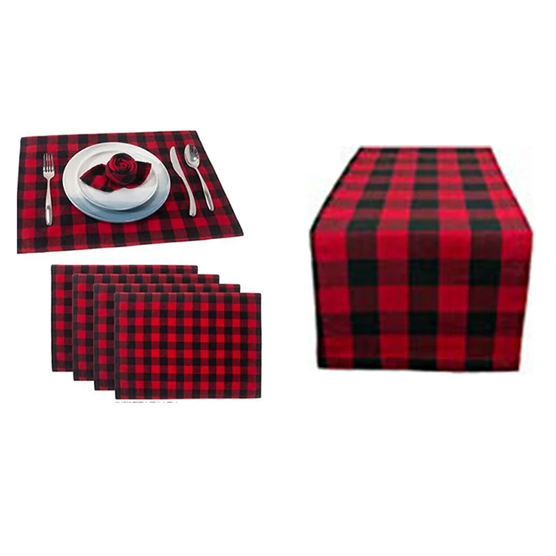 Buffalo Плед подстилка Gingham плед контрольный набор 4 Двойной 30*45 см хлопок еда и 30x180 см Настольный коврик банкетное украшение