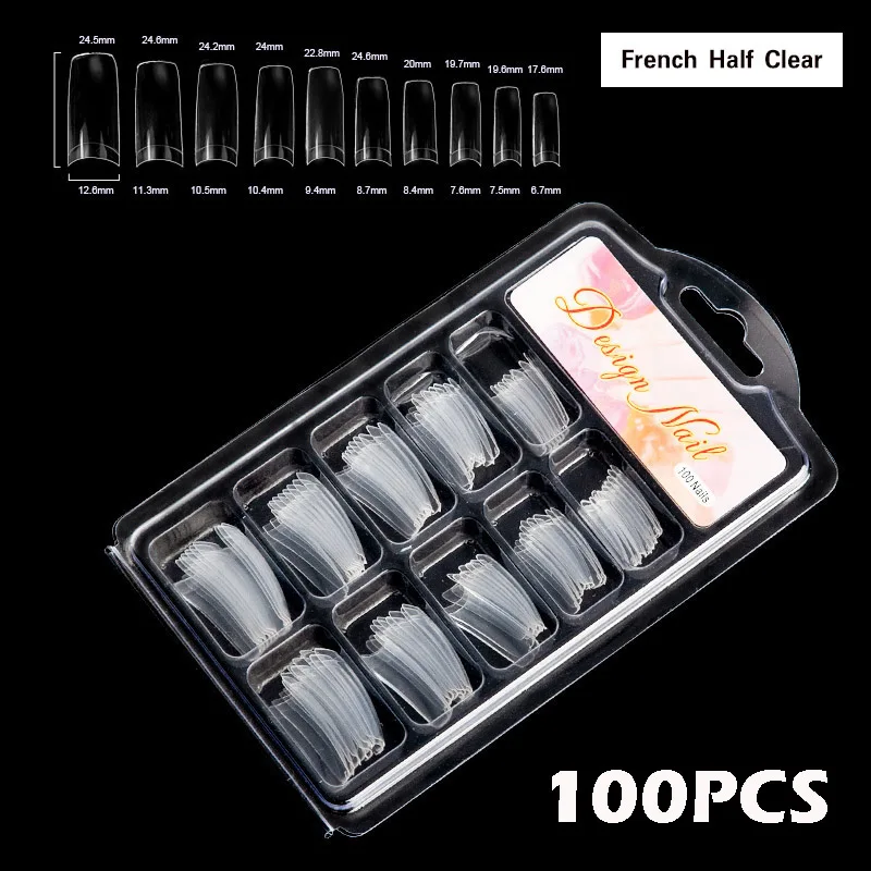 French Half Clear 600/500/100 шт белый прозрачный французский Ложные акриловый Фрезер для ногтей cо шлифовальными советы полный/половина крышка советы гроб накладные ногти УФ гель-Маникюр накладные ногти советы - Цвет: French Half Clear