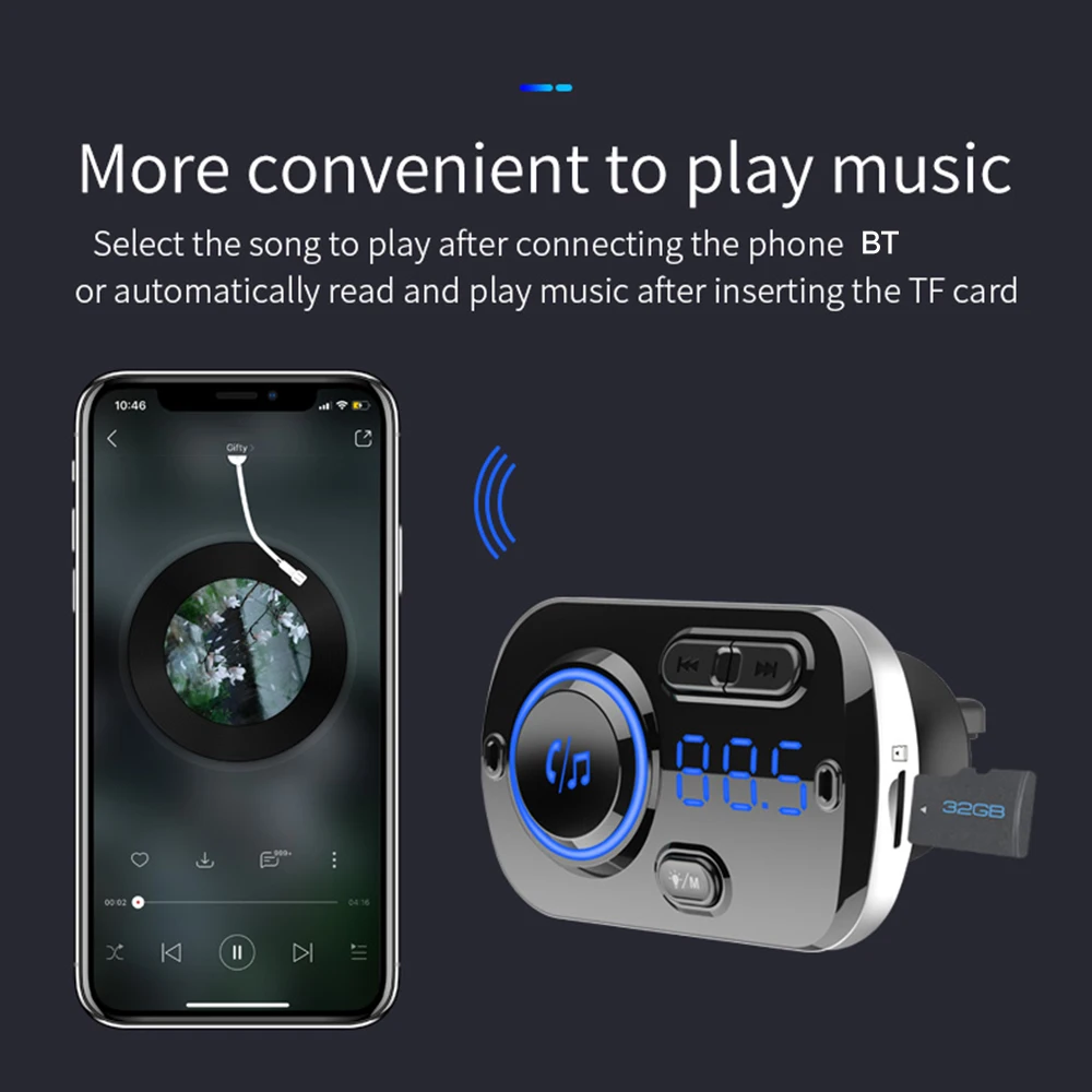 12-24 в смарт-автомобиль Bluetooth 5,0 fm-передатчик беспроводной Handsfree аудио приемник Авто mp3-плеер двойной USB быстрое зарядное устройство