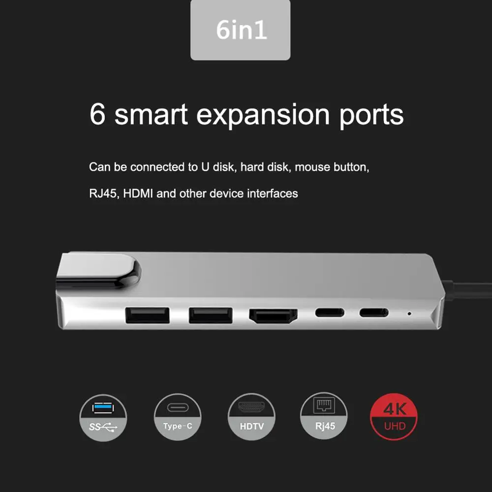 Алюминиевый концентратор USB Type C Hdmi 4K USB C концентратор Rj45 Lan адаптер для Mac book Pro Thunderbolt 3 USB 3,0 PD зарядка