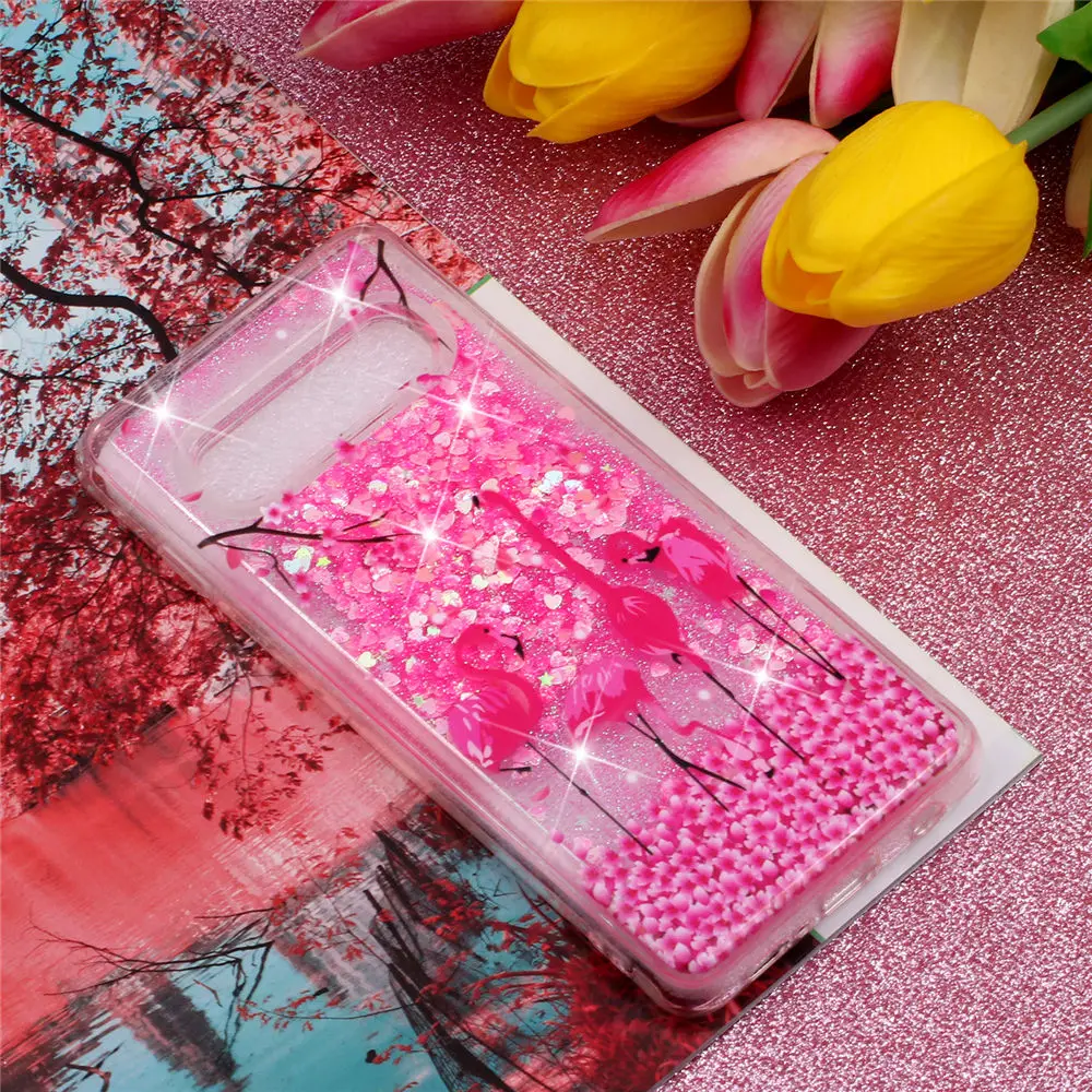 Жидкий блестящий чехол для телефона s для samsung Galaxy S10 S9 S8 Plus S10E A10 A20 A30 A50 A70 чехол силиконовый Фламинго рельефный чехол