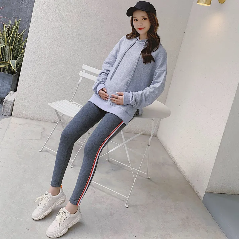 

2019 Spring New Style Maternity Clothes Leggings Korean-style Fashion Mom High-waisted Bilateral Stripes Sports Casual Skinny Tr