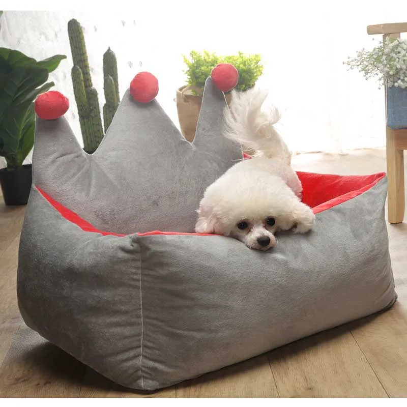 gray Коралловый флисовый коврик для кровати для собак, съемный диван с короной, с мячом, теплое гнездо для собак, camas para perro, милый домик для щенка, маленькая средняя кровать для собак - Цвет: gray