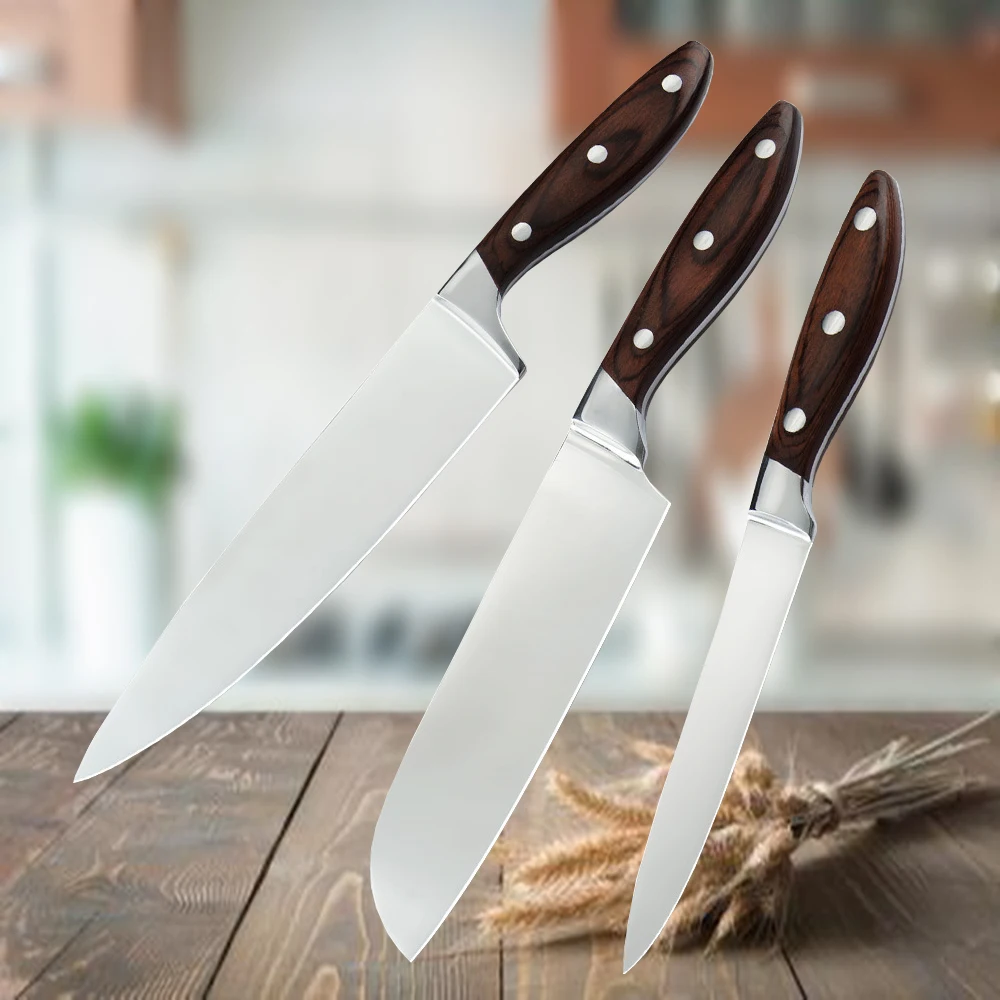 

3PCS Kitchen Knife Set Chef Knife Santoku Knife 7Cr17Mov Stainless Steel Santoku Utility Knives Sets
