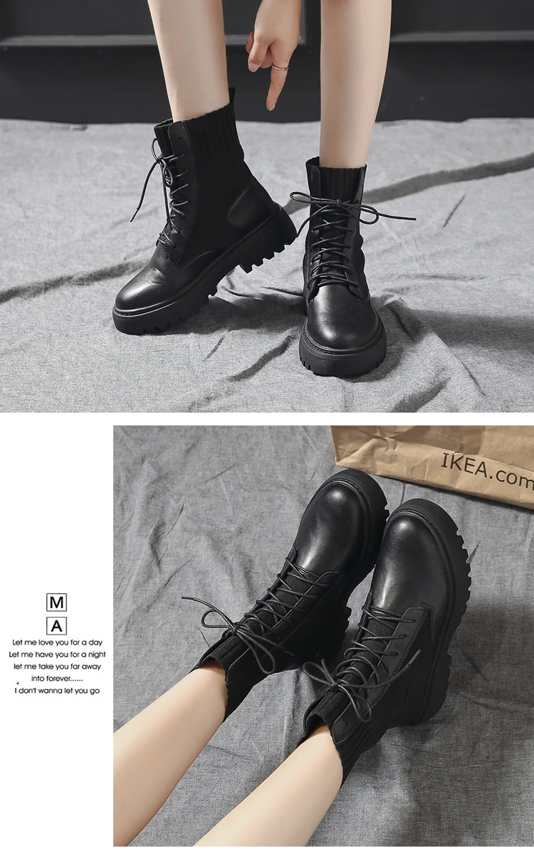 Мода г., женские тянущийся Носок, ботинки женские черные ботинки martin до середины икры женская обувь на платформе женские дизайнерские ботинки, Прямая поставка