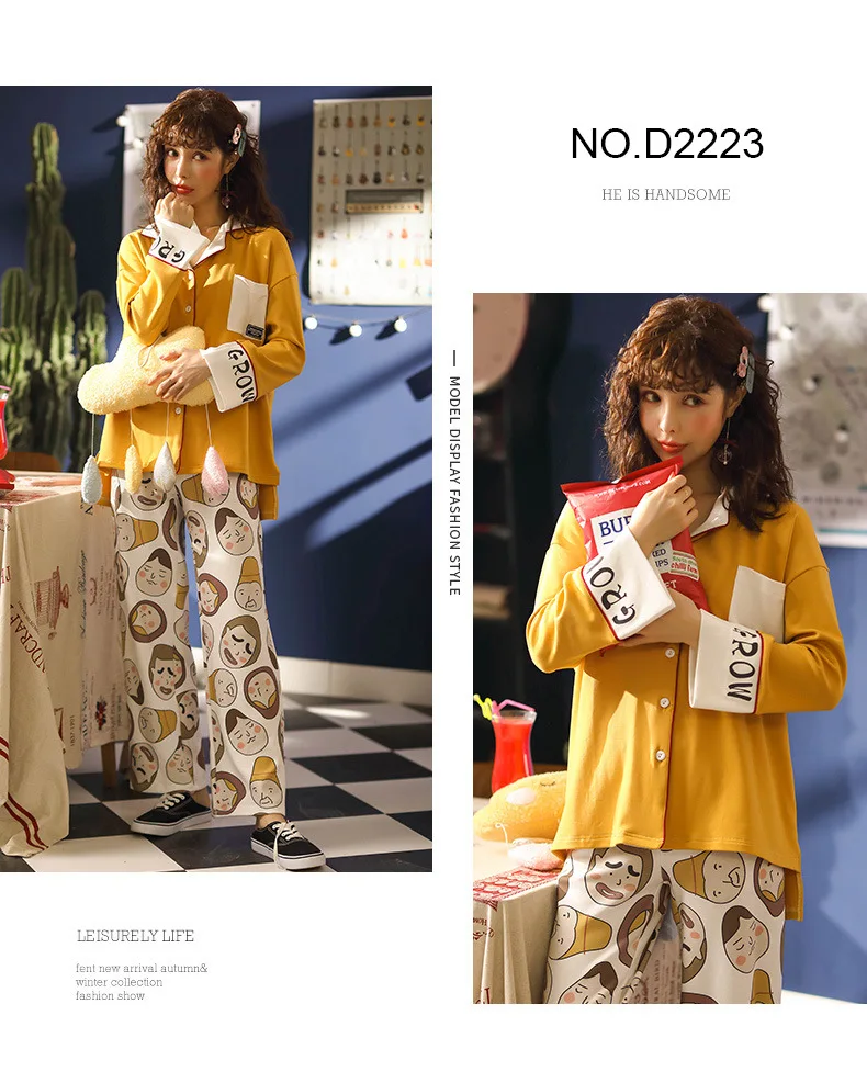 Autumn& Winter New Style Pure Cotton Long Sleeve Trousers Pajamas WOMEN'S Cardigan Ladies Home Leisure Suit