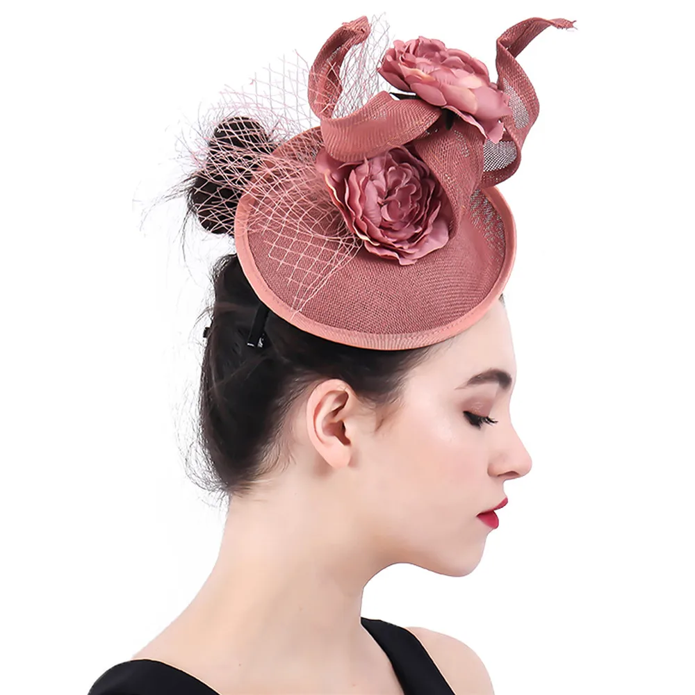 Dark peach Fascinators Hat veils Mesh 