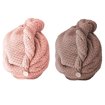 

Turban Hair Dryer Towel with Button 2 Pcs Towel Headscarf Quick Drying Absorbent Hair Drying Towel for Girls