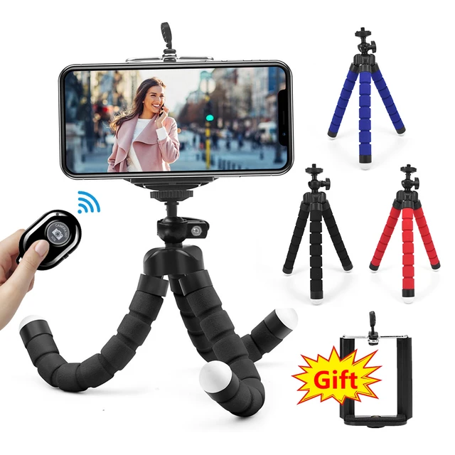 Trípode ajustable para cámara de teléfono móvil, soporte de montaje con  Clip, Control remoto compatible con Bluetooth, portátil - AliExpress
