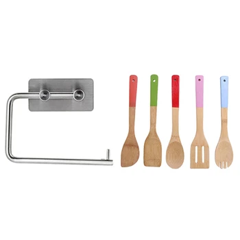 

1x Toilet Paper Holder Toilet Paper Holder & 5x Long Lasting Cooking Utensils Kitchen Bamboo Spoon Spatulas