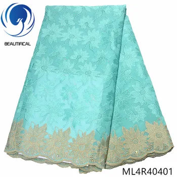 

BEAUTIFICAL nigerian lace fabrics Top sale voile lace african stones fabric dry cotton lace fabric for dress 5yards ML4R404